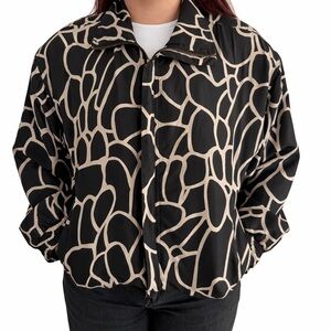 Elegant Black and Cream Women's Silk Bomber Jacket